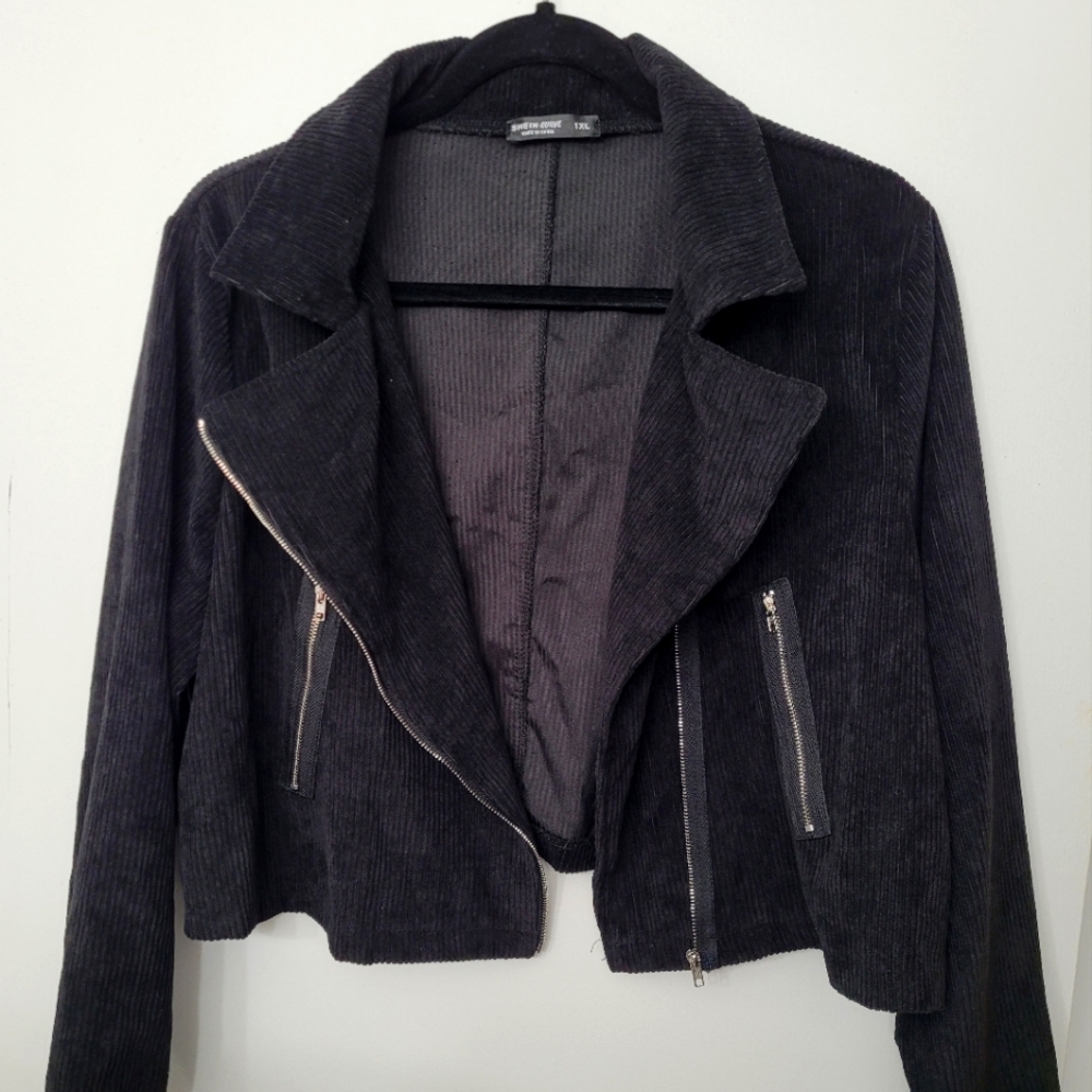 SHEIN Textured Crop Moto Jacket